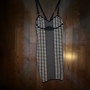 bebe Black and Cream Geometric Strappy Dress